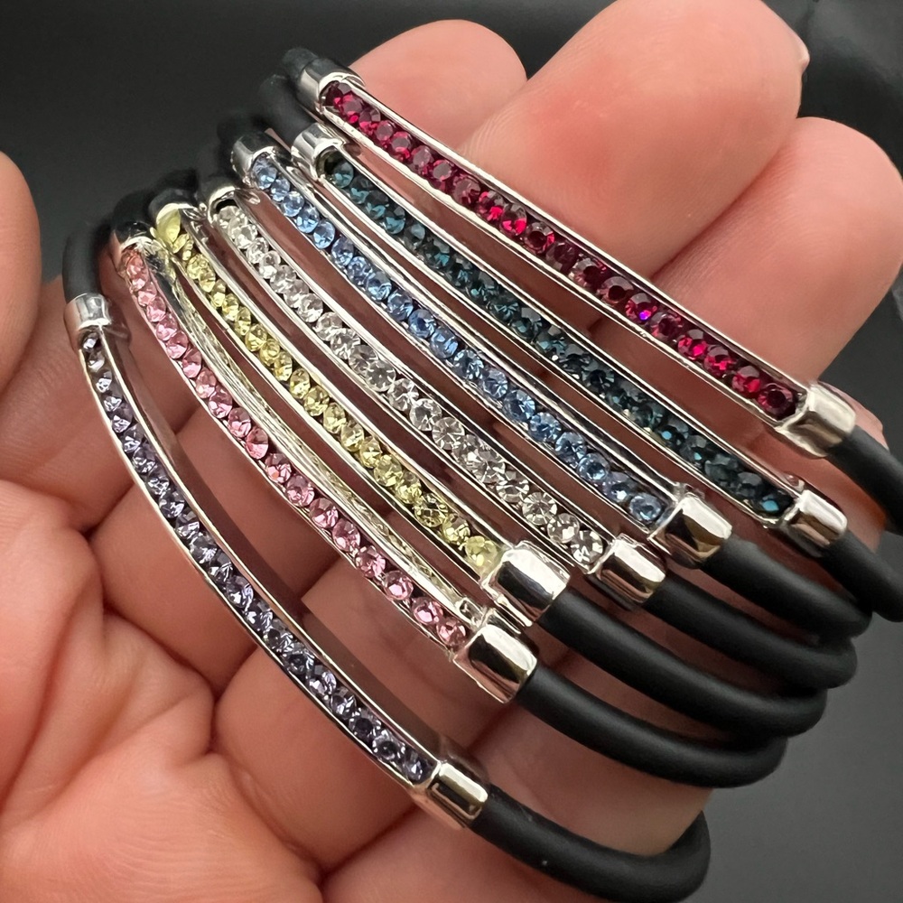 John Candice Rhinestone and Leather Set of Seven Bracelets